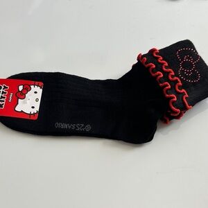 Hello Kitty Black Socks with Red Ruffle Trim